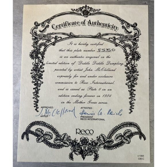 Diddle Diddle Dumpling John McClelland Mother Goose Vintage Plate 1984 Box/Cert - Picture 8 of 9